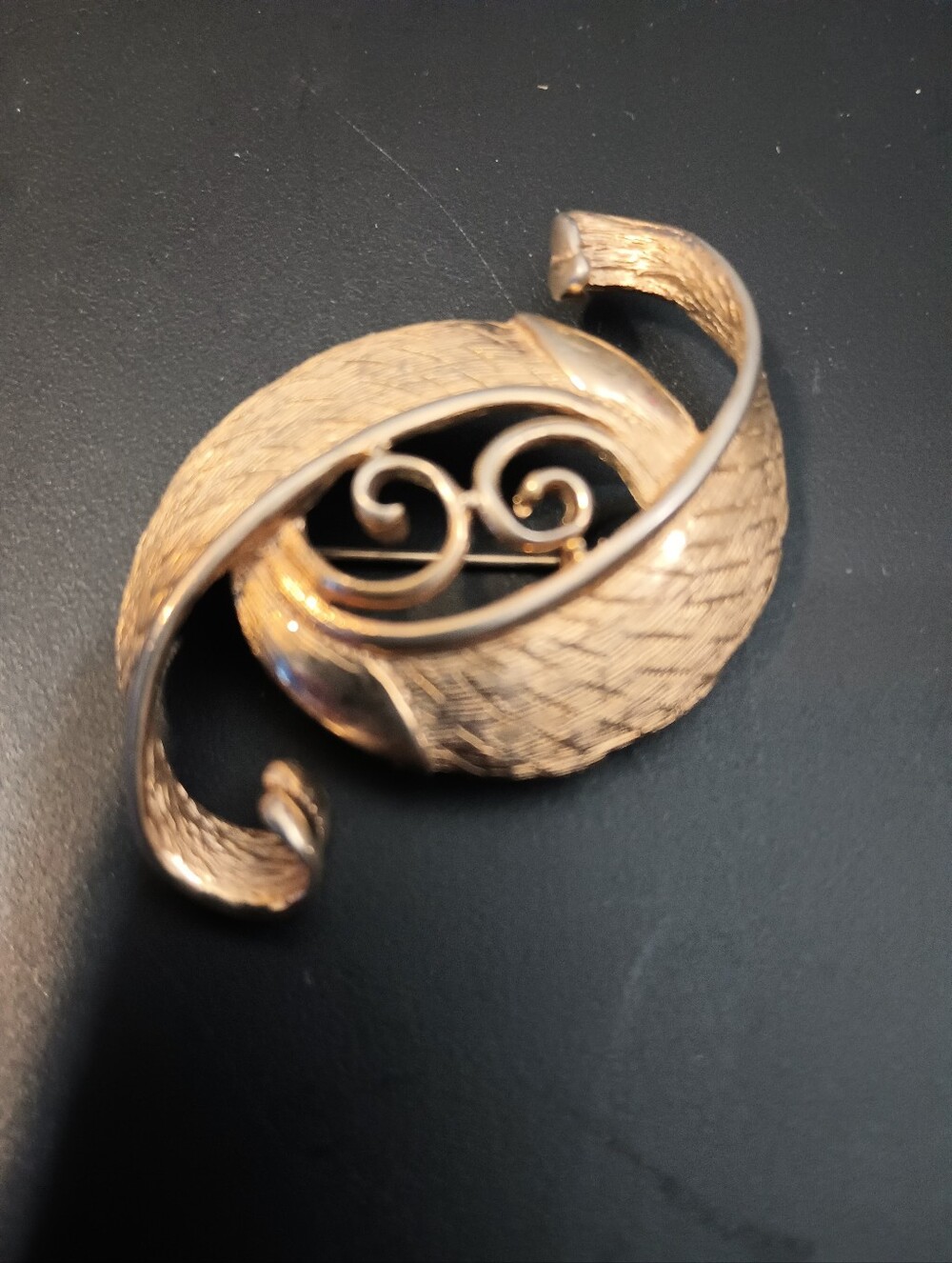 Vintage Gold/Silver Tone Textured Swirl Brooch
